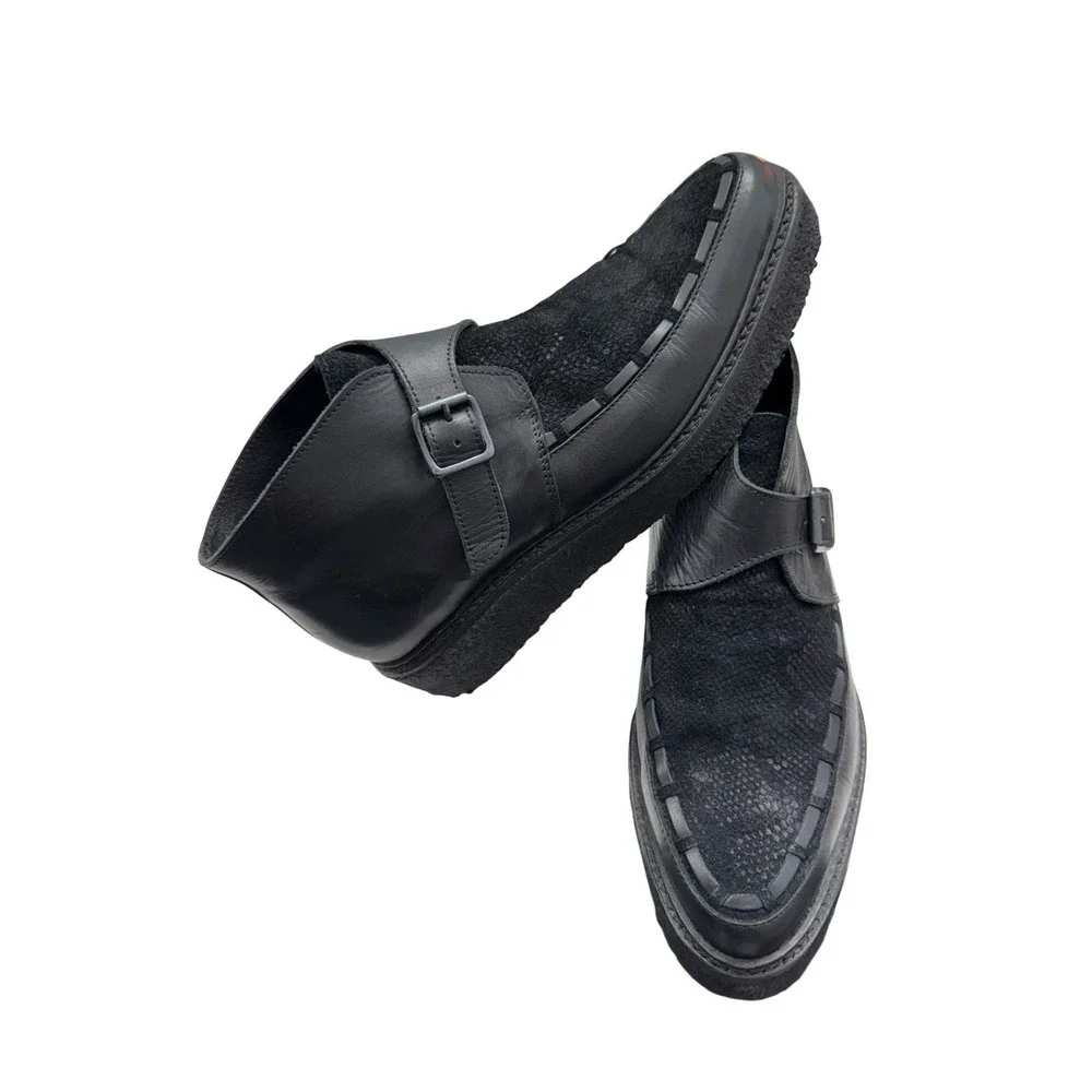 All Saints Caleb leather & suede monk strap ankle boots Crepe Sole Mens 39 6.5-7